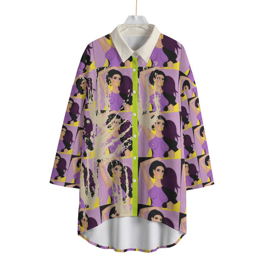 All-Over Print Women's Chiffon Shirt With Elbow Sleeve Yoycol