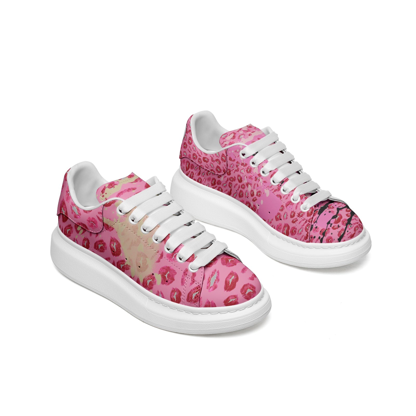 Unisex Non Slip Lace Up Leather Sneakers Printy6